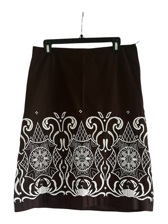 LOFT Dresses & Skirts - LOFT Embroidered Brown and White Size 10 Midi Skirt